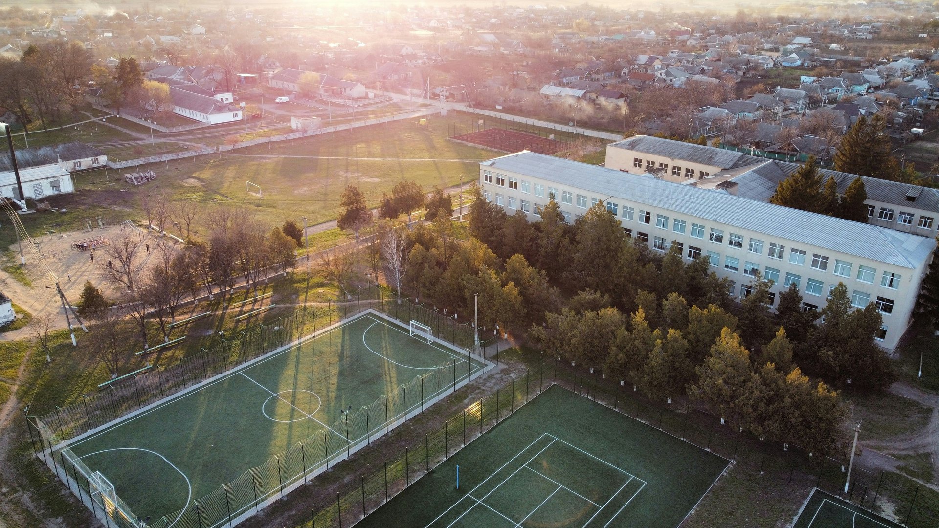 Aerial view of a school campus