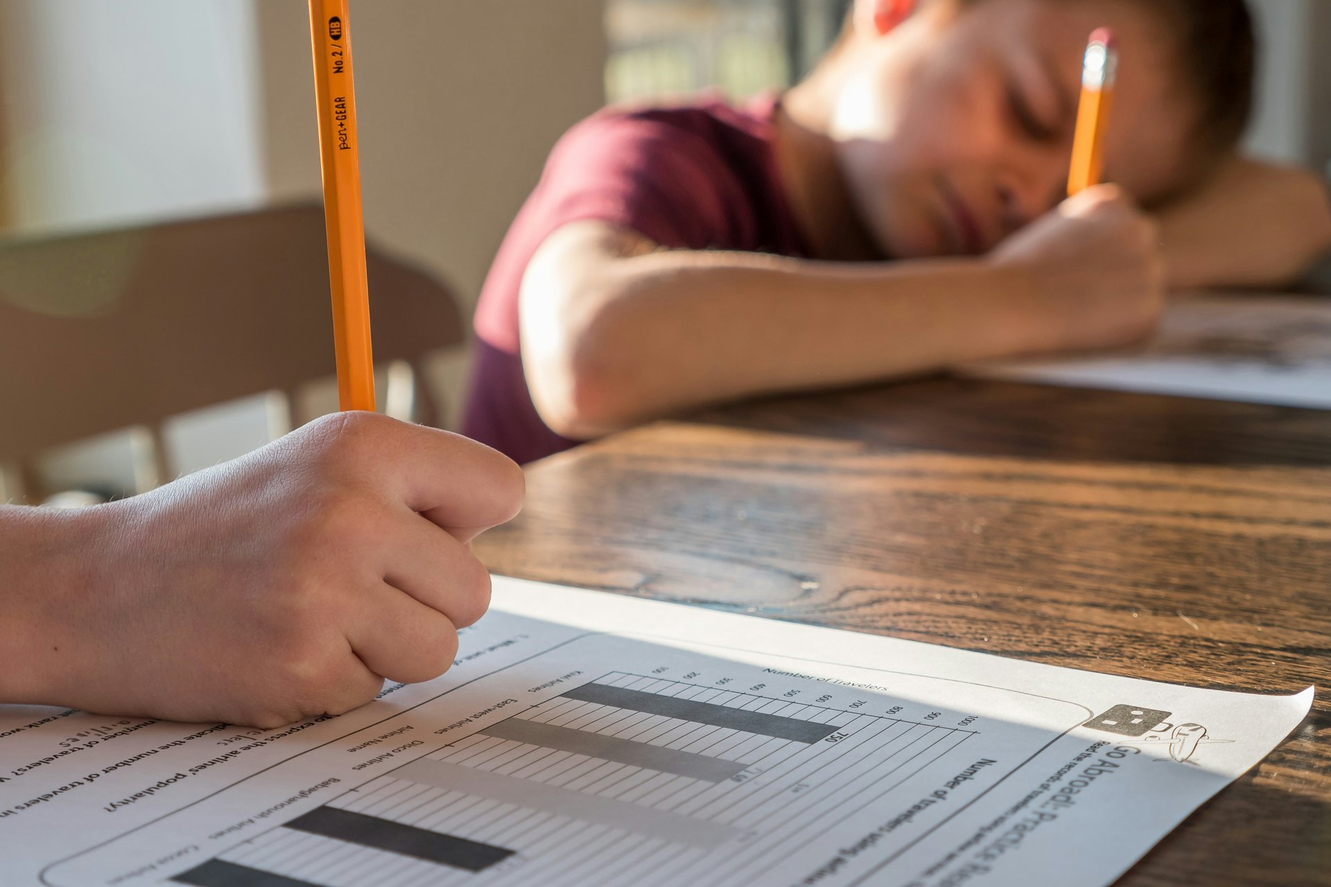 Students taking a test in a classroom