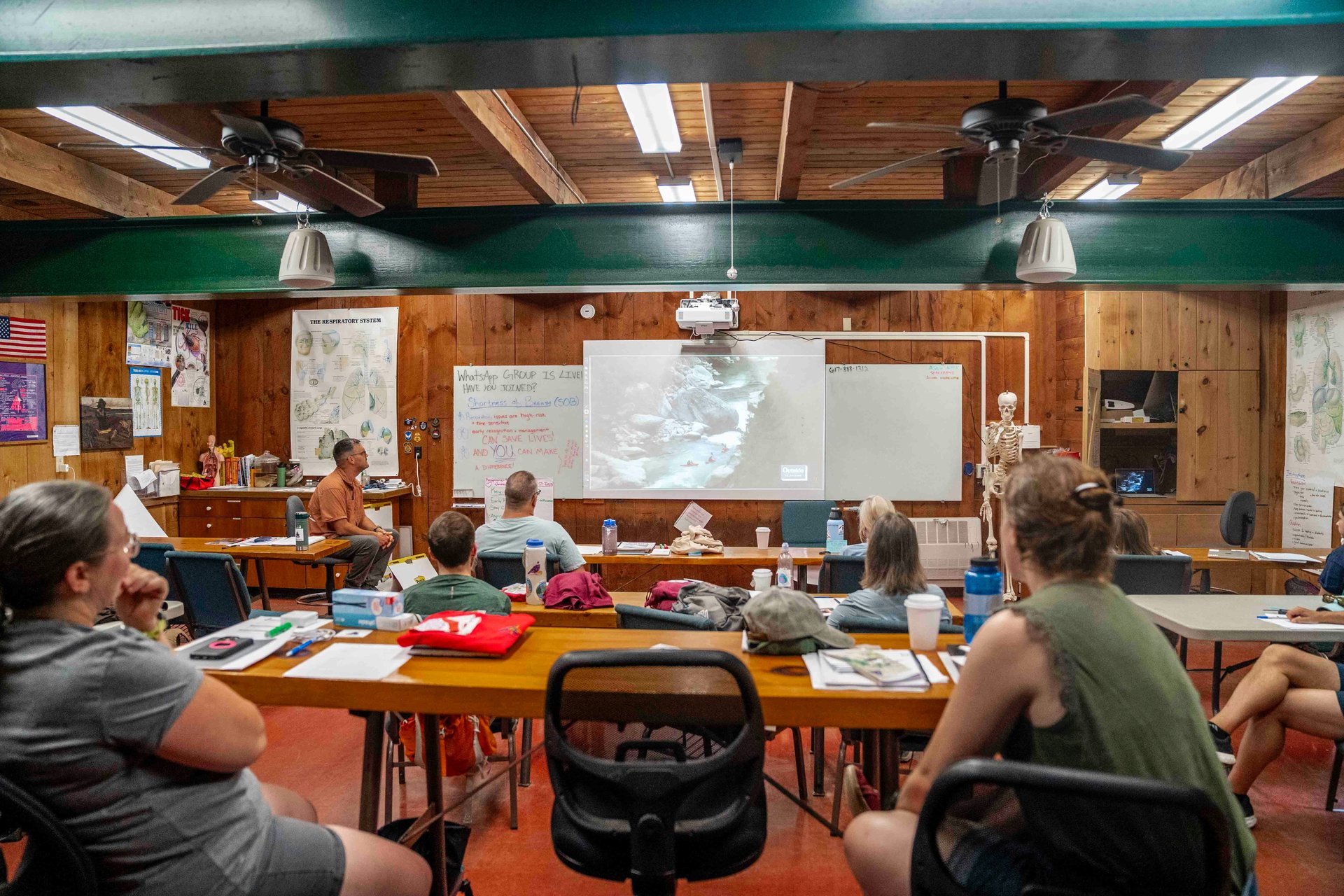 Parents gathered in a classroom