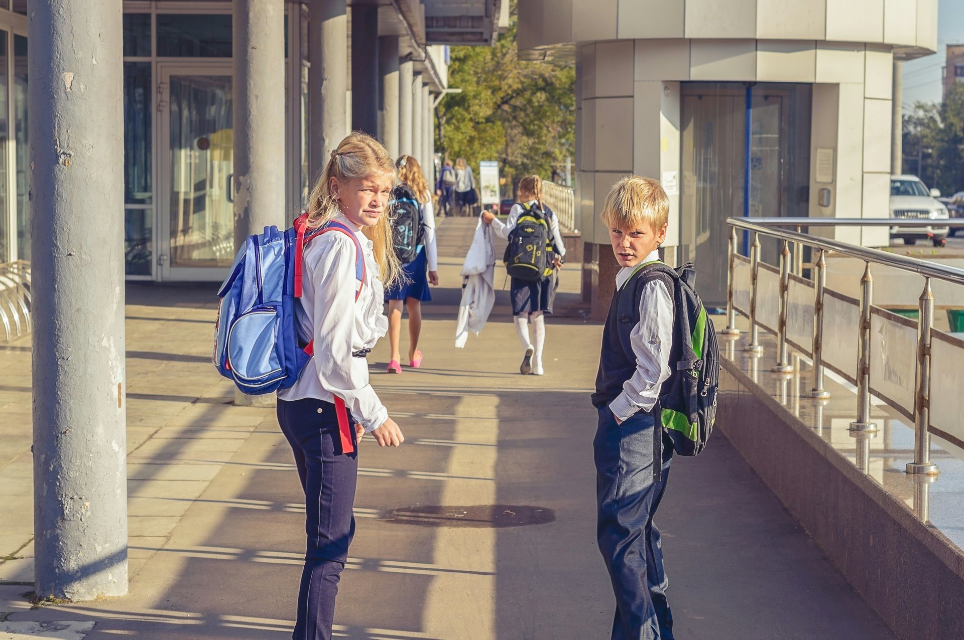 Students in a school hallway