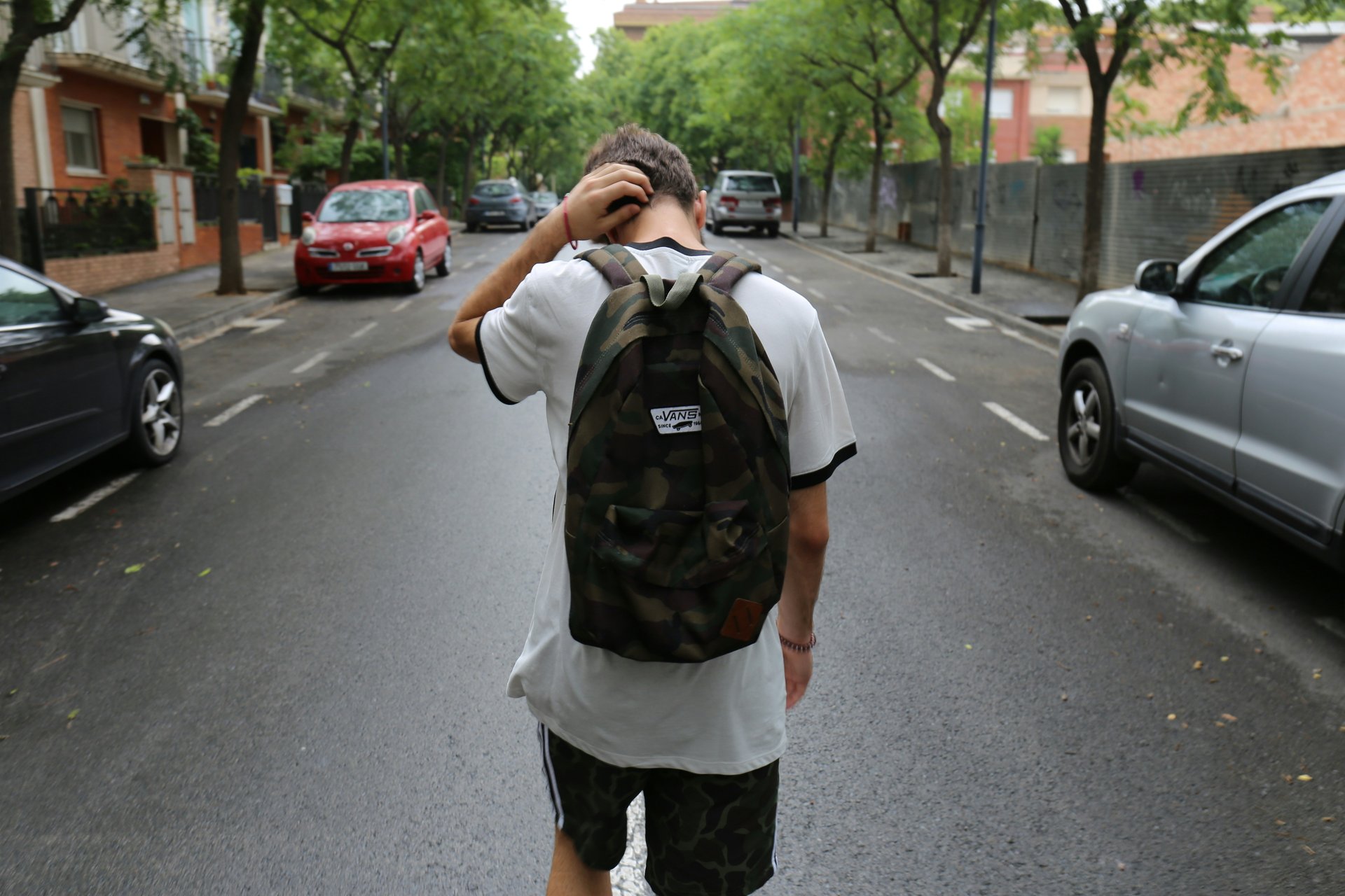 Worried teenager on the way to school